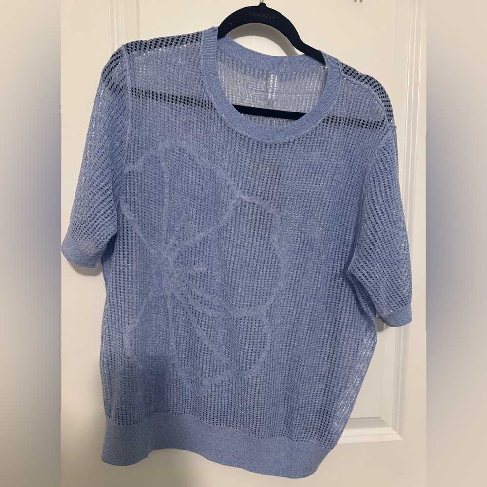 Light Blue Open Knit Short Sleeve Sweater